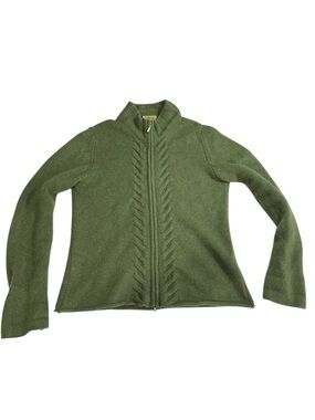 Paul Stuart Olive Green Zip Cable-Front Cardigan 100 % cashmere made Scotland